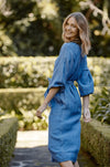 ELSA LINEN DRESS IN DENIM BLUE