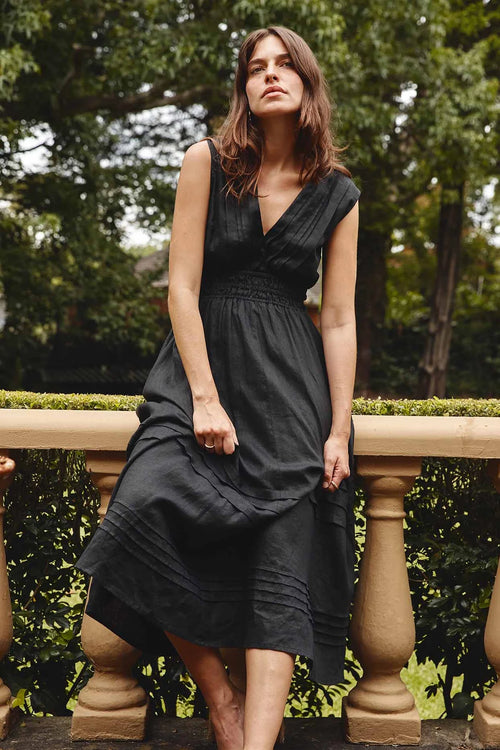 LUCIA LINEN DRESS IN BLACK