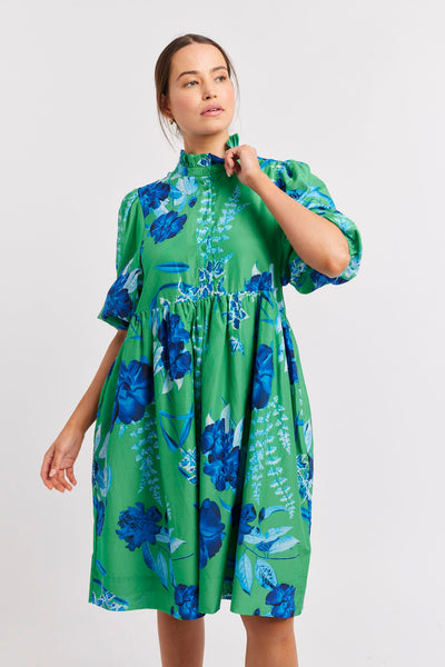 LUME COTTON SILK DRESS IN EMERALD NIGHT GARDEN