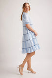 MARCELLA LINEN DRESS IN PALE BLUE HOUNDSTOOTH