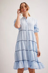 MARCELLA LINEN DRESS IN PALE BLUE HOUNDSTOOTH