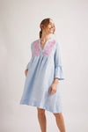 ROVER LINEN DRESS IN PALE BLUE HOUNDSTOOTH