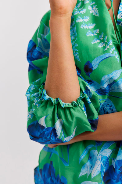 EDIE COTTON SILK TOP IN EMERALD NIGHT GARDEN