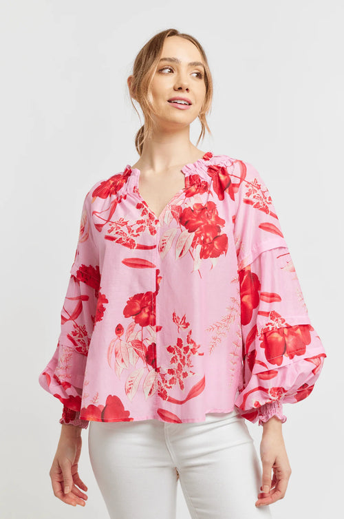 MILANA COTTON SILK TOP IN LOLLY NIGHT GARDEN