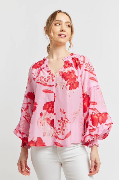 MILANA COTTON SILK TOP IN LOLLY NIGHT GARDEN