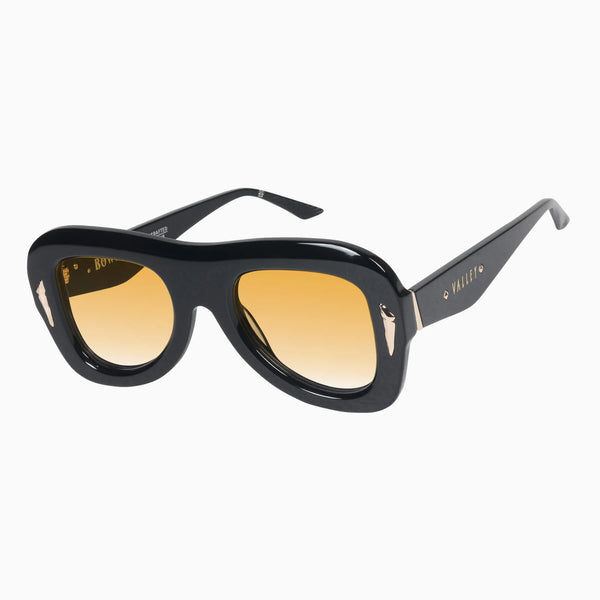 Bowery- Gloss Black w. Gold Metal / Orange Gradient Lens