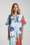 BUTTON UP SHIRT - BLUE SUNFLWR