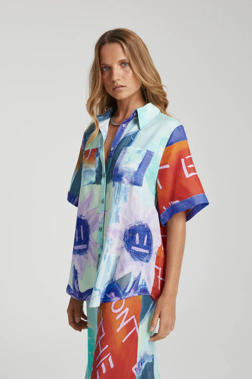 BUTTON UP SHIRT - BLUE SUNFLWR
