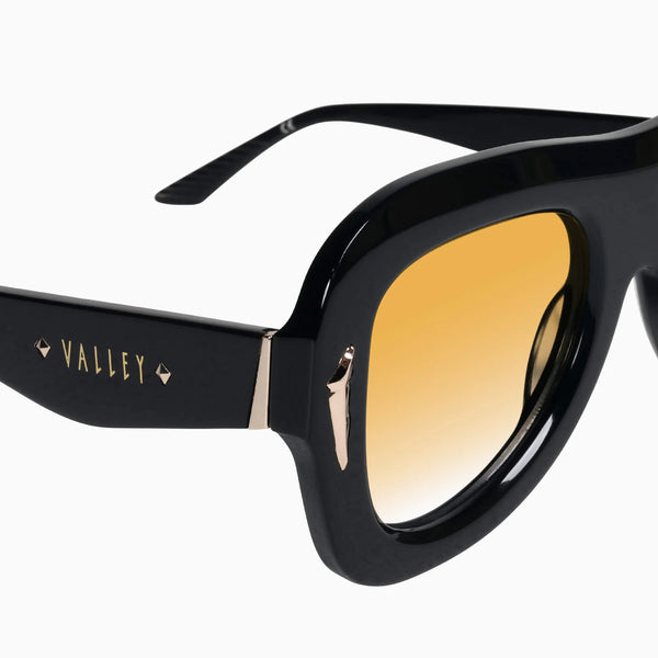 Bowery- Gloss Black w. Gold Metal / Orange Gradient Lens