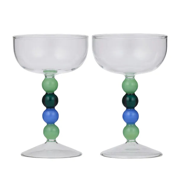 Winton Set/2 Coupe Glasses Blue/Green