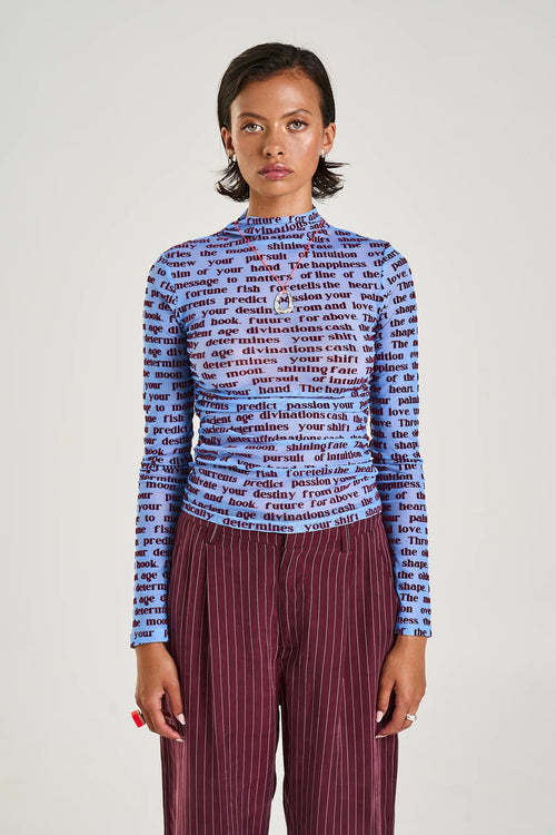 LS RUCHED HIGH NECK TOP - FORTUNE TELLER LOTUS