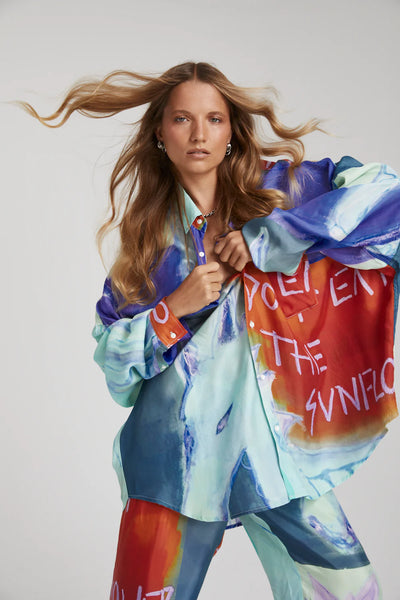 LS OVERSIZED SHIRT - BLUE SUNFLWR