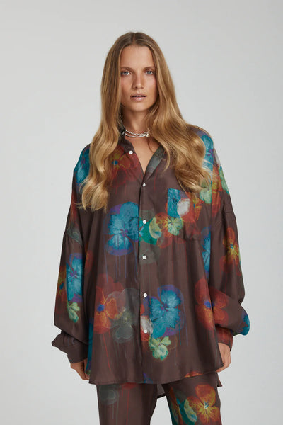 LS OVERSIZED SHIRT - PANSY DRIP