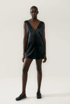 MINI RAW EDGE SHIFT DRESS BLACK