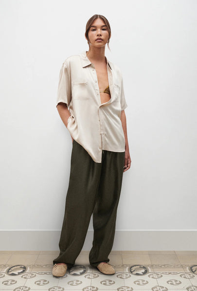 Short Sleeve Boyfriend Shirt- Hazelnut