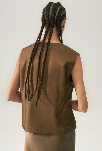 TWILL SLOUCH VEST DARK EARTH