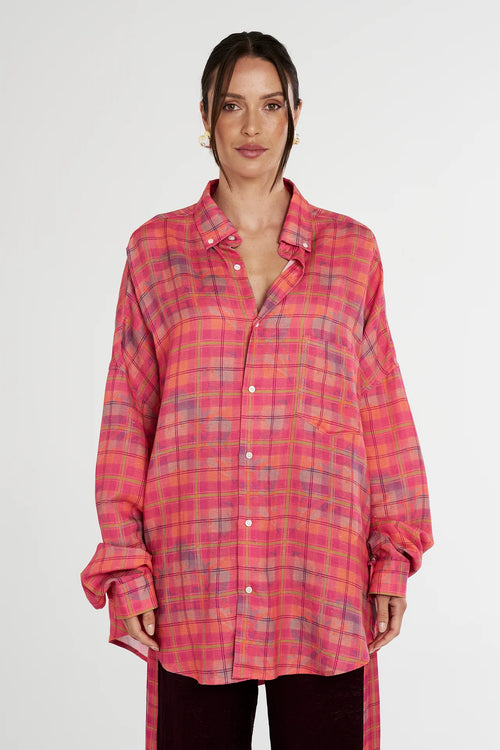 LS OVERSIZED SHIRT - NEON PLAID