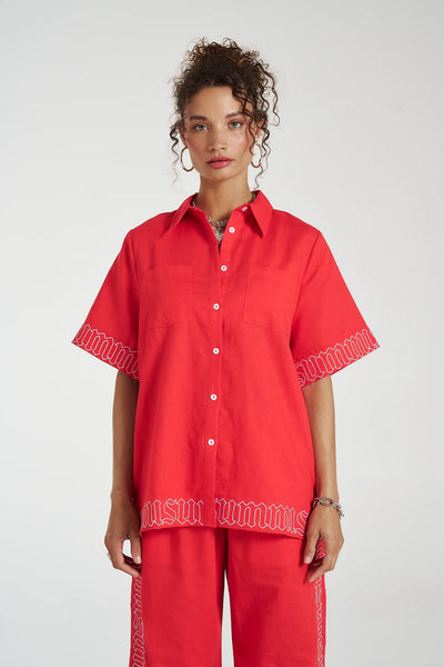 SIG LINEN SHIRT - SCARLET SUMMI