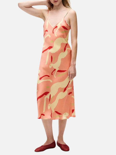 HAZEL DRESS IN SEAGRASS/SALMON STRIPE