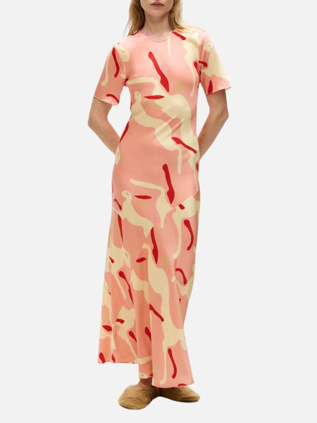 HAZEL DRESS IN SEAGRASS/SALMON STRIPE