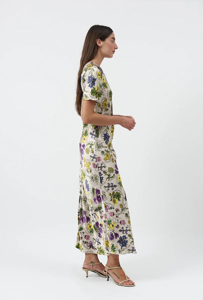 Short Sleeve Bias Cut Dress Endangered Flowers