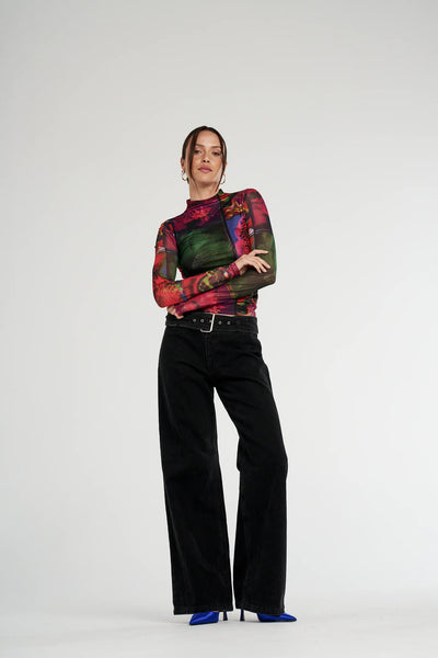 LS RUCHED HIGH NECK TOP - UNTAMED