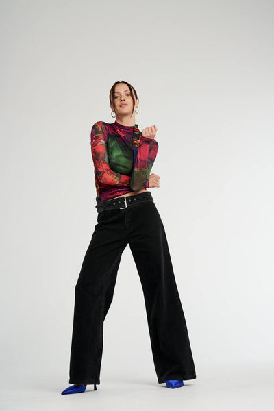 LS RUCHED HIGH NECK TOP - UNTAMED