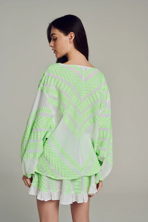 Elasa Blouse- Lime/White