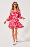 Kahlo Shirt Dress- Red/Pink Leopard