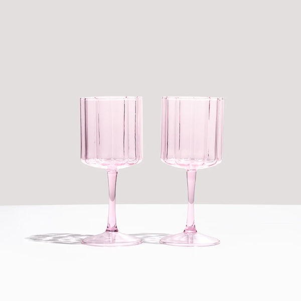 Two Wave Wine Glasses- Pink