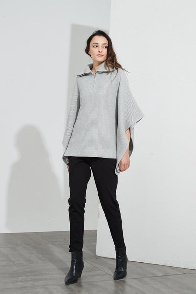 Zip Collar Poncho- Grey