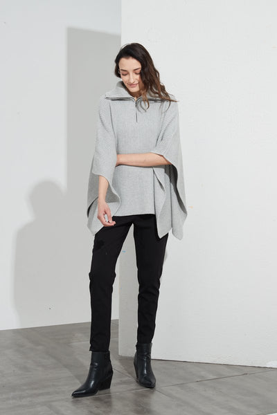 Zip Collar Poncho- Grey