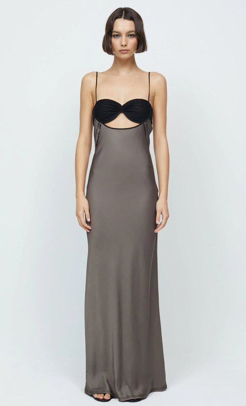 Evangeline Strappy Maxi Dress- Pewter/Black