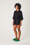 Linen Cropped Shirt- Black