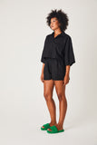 Linen Cropped Shirt- Black