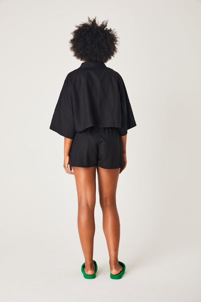Linen Cropped Shirt- Black