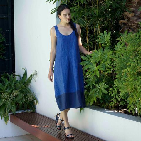 Daniela Splice Dress- Denim/Navy