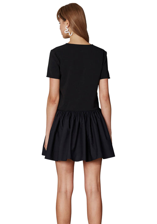 Cotton Gathered Tee Mini Dress- Black