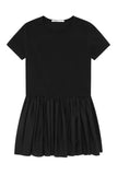 Cotton Gathered Tee Mini Dress- Black