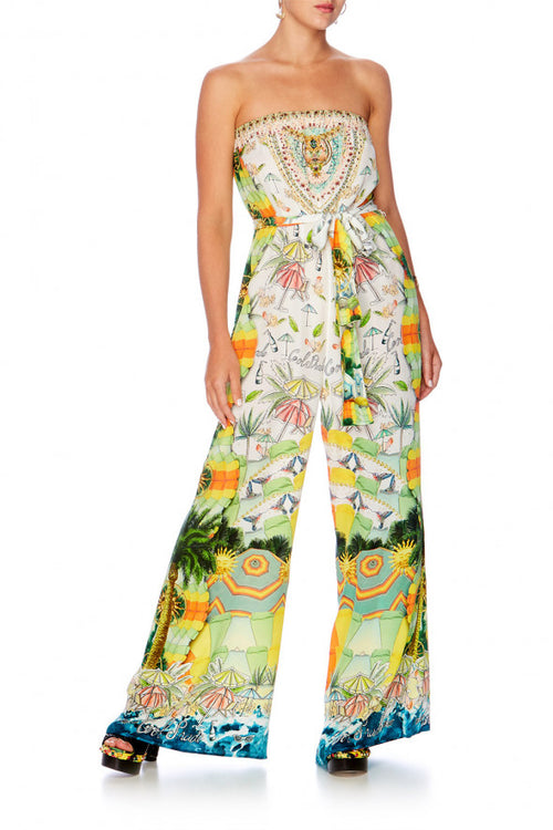 Tie Waist Strapless Jumpsuit- Sundowners