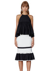 Mono Stripe Frill Midi Skirt- White/Black