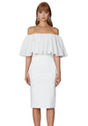 Cotton Gathered Off Shoulder Dress- White
