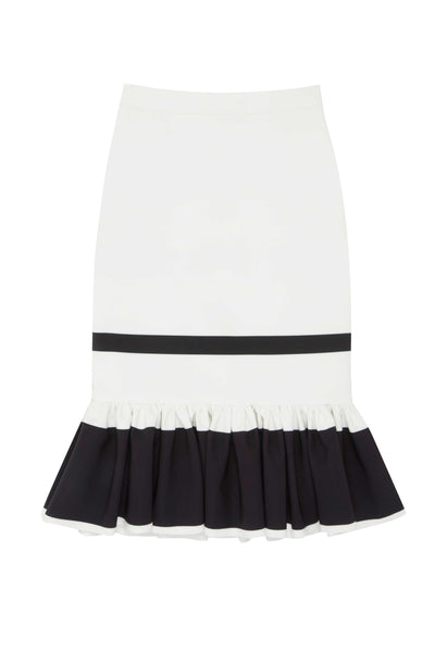 Mono Stripe Frill Midi Skirt- White/Black