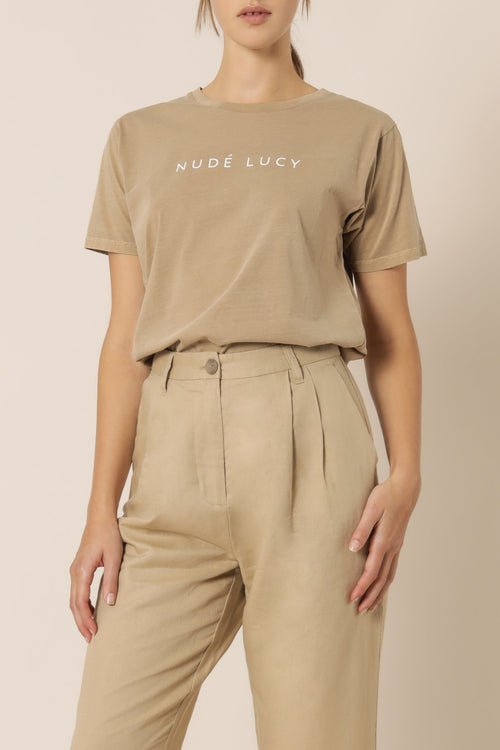 Nude Lucy Washed Slogan Tee- Tan