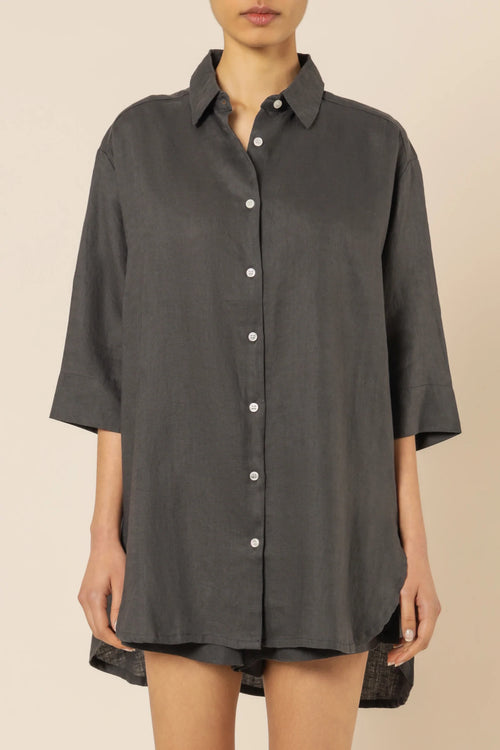 Lounge Linen Longline Shirt- Coal