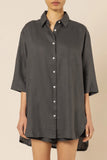Lounge Linen Longline Shirt- Coal