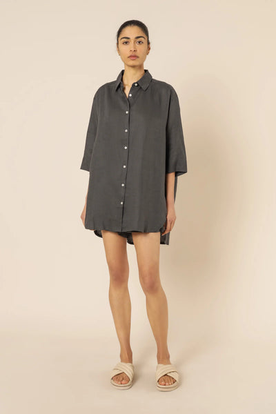 Lounge Linen Longline Shirt- Coal