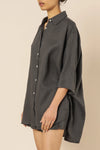 Lounge Linen Longline Shirt- Coal