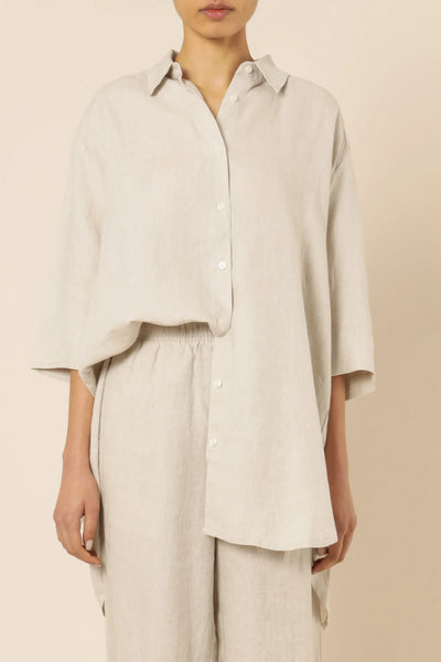 Lounge Linen Longline Shirt- Natural