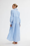 The Fergie Dress In Azure Pinstripe
